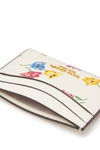 حافظة بطاقات بطبعات زهور وشعار الماركة
